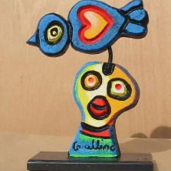 Escultura titulada "Tourterelle vole" por Les Guallino, Obra de arte original