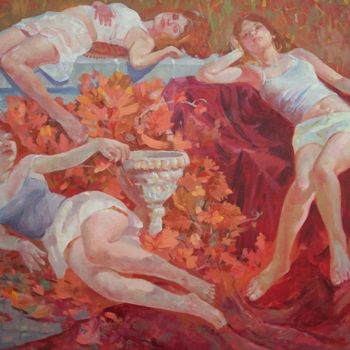 Painting titled "In Garden" by Guang Ai, Original Artwork, Oil