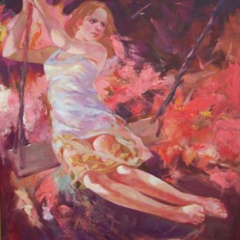Painting titled "daughter of spring" by Guang Ai, Original Artwork, Oil