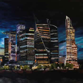 Peinture intitulée "Moscow City" par Konstantin Gubanov, Œuvre d'art originale, Acrylique Monté sur Châssis en bois