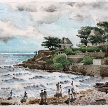 Peinture intitulée "Port-Navalo, la pla…" par Gu Bragh, Œuvre d'art originale, Huile