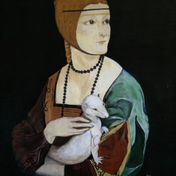 Schilderij getiteld "La Dama con l'Ermel…" door Fulvia Guccini, Origineel Kunstwerk, Tempera