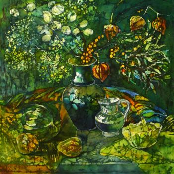 Картина под названием "Зеленый натюрморт" - Liliyana Gudava, Подлинное произведение искусства, Другой