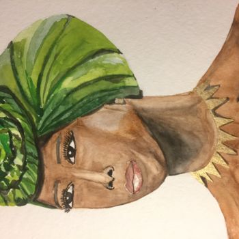 Malerei mit dem Titel "green turban" von Gudrun Sageder, Original-Kunstwerk, Aquarell