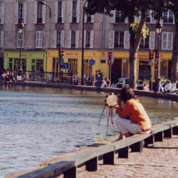 Painting titled "canal saint martin…" by Gueda, Original Artwork, Oil