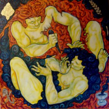 Malerei mit dem Titel "Caïn et Abel" von Thierry Guého, Original-Kunstwerk, Öl