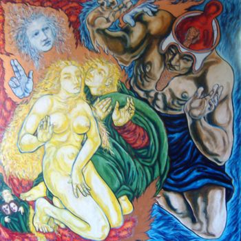 Pintura intitulada "Sarah et le Pharaon" por Thierry Guého, Obras de arte originais, Óleo
