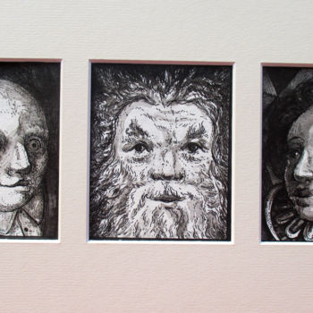 Zeichnungen mit dem Titel "Portrait de famille" von Thierry Guého, Original-Kunstwerk, Tinte