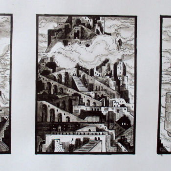 Desenho intitulada "Cité" por Thierry Guého, Obras de arte originais, Tinta