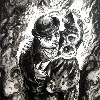 Drawing titled "L'Alchimiste" by Thierry Guého, Original Artwork, Ink