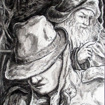 Disegno intitolato "Voyageur et Verdoya…" da Thierry Guého, Opera d'arte originale, Inchiostro