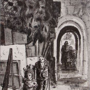 Drawing titled "Les visiteurs de l'…" by Thierry Guého, Original Artwork, Ink