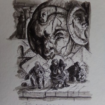 「Fin heureuse」というタイトルの描画 Thierry Guéhoによって, オリジナルのアートワーク, インク