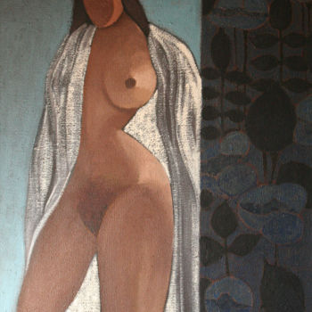 Ζωγραφική με τίτλο "nu à la tapisserie" από Guénaël Henrion, Αυθεντικά έργα τέχνης, Λάδι