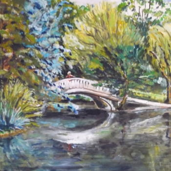 Peinture intitulée "Pont sur le lac des…" par Gueryn, Œuvre d'art originale, Huile