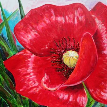 Painting titled "COQUELICOT II .jpg" by Gueryn, Original Artwork, Oil