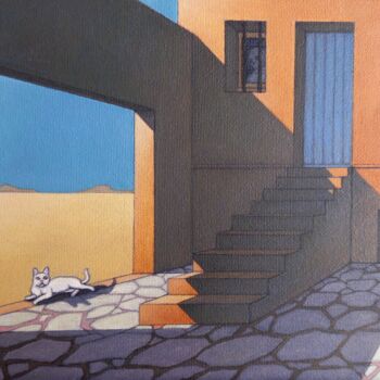 Painting titled "Chat au soleil" by Guy-Charles Penard, Original Artwork, Acrylic