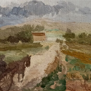 Painting titled "Country road - Old…" by Guido Guidi, Original Artwork, Oil Mounted on Wood Panel