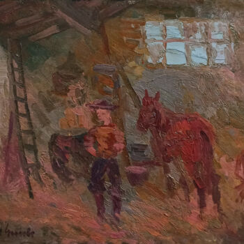 Pittura intitolato "In the stable - Old…" da Guido Guidi, Opera d'arte originale, Olio Montato su Pannello di legno