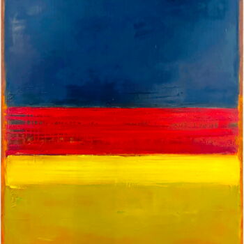 Картина под названием "No. 1104_Red flow" - Guido Lötscher, Подлинное произведение искусства, Масло Установлен на Деревянная…