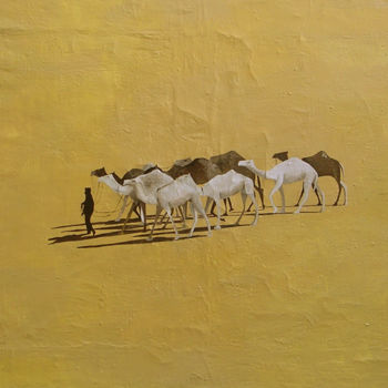 Painting titled "Anime nel deserto" by Guido Mannini, Original Artwork, Oil