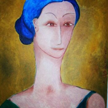 Malerei mit dem Titel "donna blu verde" von Guido Maria Filippi, Original-Kunstwerk, Öl