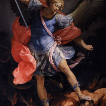 Peinture intitulée "L'archange Michel v…" par Guido Reni, Œuvre d'art originale, Huile