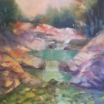 Painting titled "Petites cascades" by Lydia Guigo, Original Artwork, Oil Mounted on Wood Stretcher frame