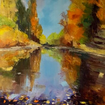 Peinture intitulée "Rivière d’automne" par Lydia Guigo, Œuvre d'art originale, Huile