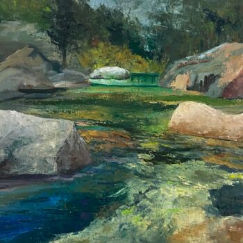 Peinture intitulée "Rivière verte" par Lydia Guigo, Œuvre d'art originale, Huile Monté sur Carton
