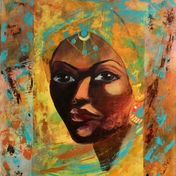 Pintura titulada "Portrait Africaine" por Lydia Guigo, Obra de arte original, Acrílico Montado en Bastidor de camilla de mad…