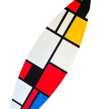 Sculpture titled "Mondrian Surfboard" by Guillaume Anthony, Original Artwork, Wood