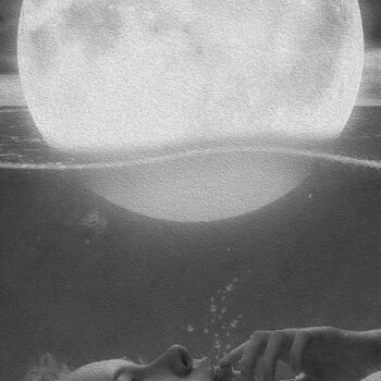 Arts numériques intitulée "Girl and the Moon" par Guillaume Bellebault, Œuvre d'art originale, Photo montage