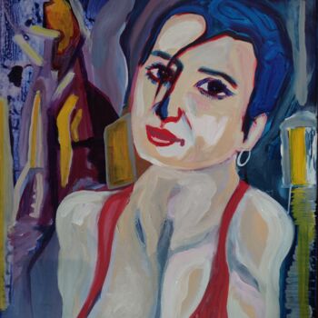 Painting titled "Jeune femme en vill…" by Guillaume Canva (.cG.), Original Artwork, Acrylic Mounted on Wood Stretcher frame