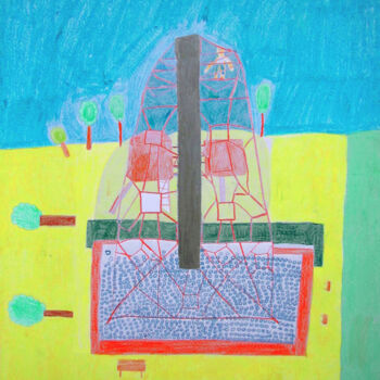 Drawing titled "Aire de jeux" by Guillaume Chocu (YAUME-C), Original Artwork, Pastel Mounted on Wood Panel