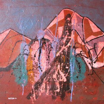 Painting titled "Paysage volcanique" by Guillaume Defins, Original Artwork, Acrylic