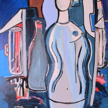 Peinture intitulée "Femme bleue # 1" par Guillaume Defins, Œuvre d'art originale, Acrylique Monté sur Châssis en bois