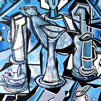 Painting titled "Femme bleue # 2" by Guillaume Defins, Original Artwork, Acrylic Mounted on Wood Stretcher frame