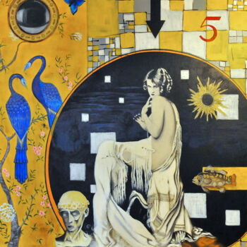 Painting titled "Nu lunaire" by Guillaume Fréchon, Original Artwork, Oil Mounted on Wood Stretcher frame