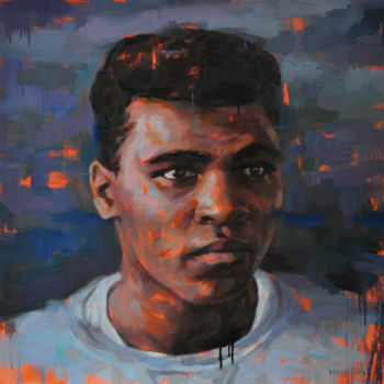 Malerei mit dem Titel "Muhammad Ali" von Guillaume Henrich, Original-Kunstwerk, Öl