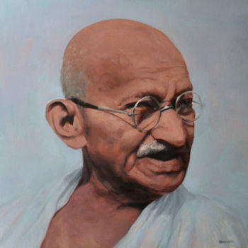 Malerei mit dem Titel "Mahatma Gandhi" von Guillaume Henrich, Original-Kunstwerk, Öl