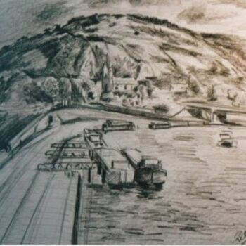 Drawing titled "La Seine a Rouen" by Guillaume Pelican, Original Artwork