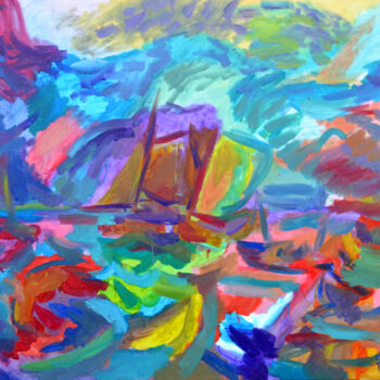 Painting titled "bateau dans la temp…" by Guillaume Pelican, Original Artwork, Oil
