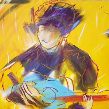 Painting titled "Guitarist" by Guillaume Van Ruymbeke, Original Artwork, Oil