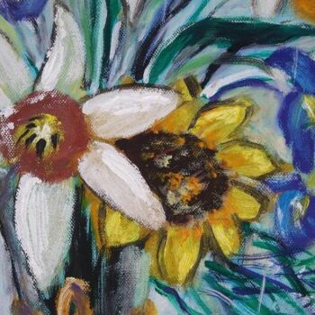 Painting titled "fleurs" by Guillaume Van Ruymbeke, Original Artwork, Oil