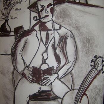 Drawing titled "le lecteur" by Guillaume Van Ruymbeke, Original Artwork