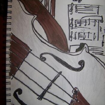 Drawing titled "violon et partition" by Guillaume Van Ruymbeke, Original Artwork