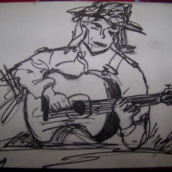 Drawing titled "guitariste" by Guillaume Van Ruymbeke, Original Artwork