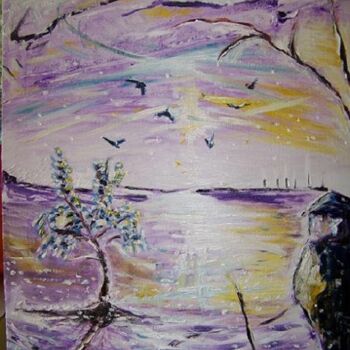 Peinture intitulée "Le lac violet" par Guillaume Van Ruymbeke, Œuvre d'art originale