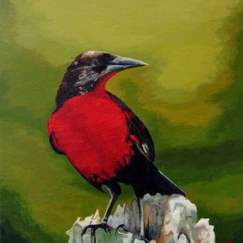 Painting titled "Plumage au rouge" by Guillaume Caron-Maus, Original Artwork, Oil